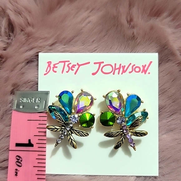 Betsey Johnson Crystal and Dragonfly Earrings - Picture 3 of 4